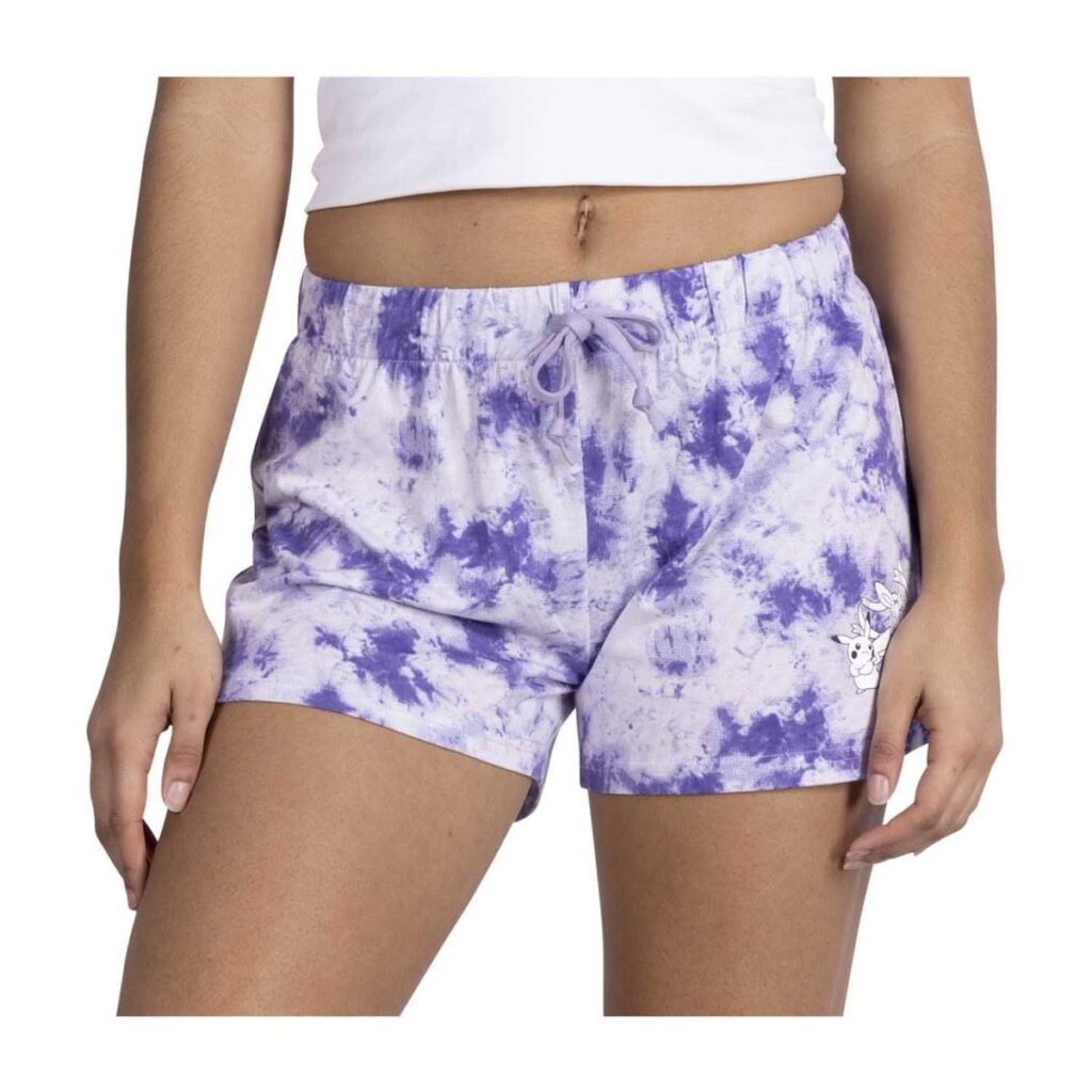 0371129b-029e-56e1-a478-9cfd77f8e224-1024x1024-1.jpg Pikachu & Sylveon Lavender Tie-Dye Lounge Shorts – Women - Image 1