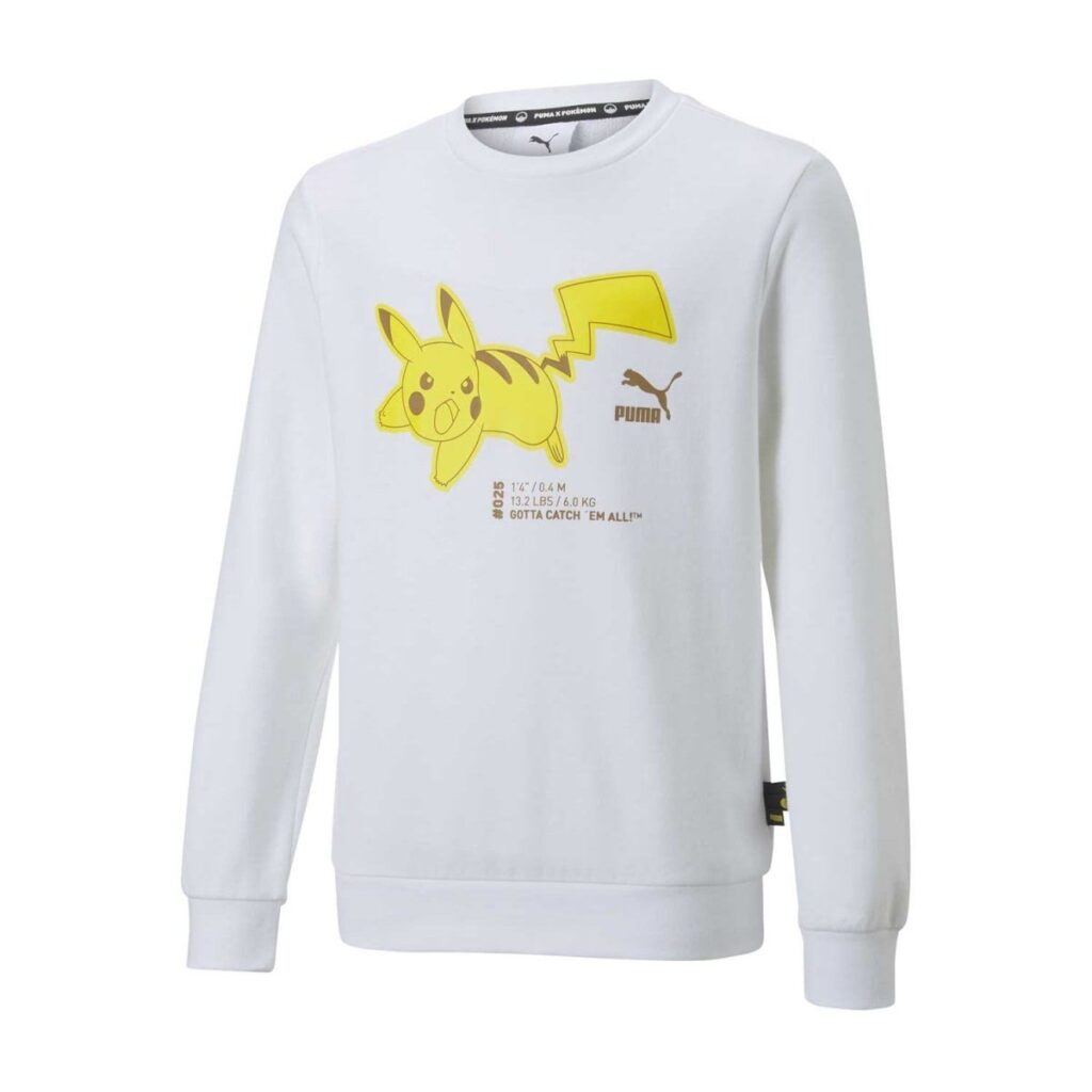 0c9424a5-66ec-5e73-920d-d93b8d9d4fc4-1024x1024-1.jpg PUMA × Pokémon: Pikachu Puma White French Terry Relaxed Crew Neck Sweatshirt – Youth - Image 1