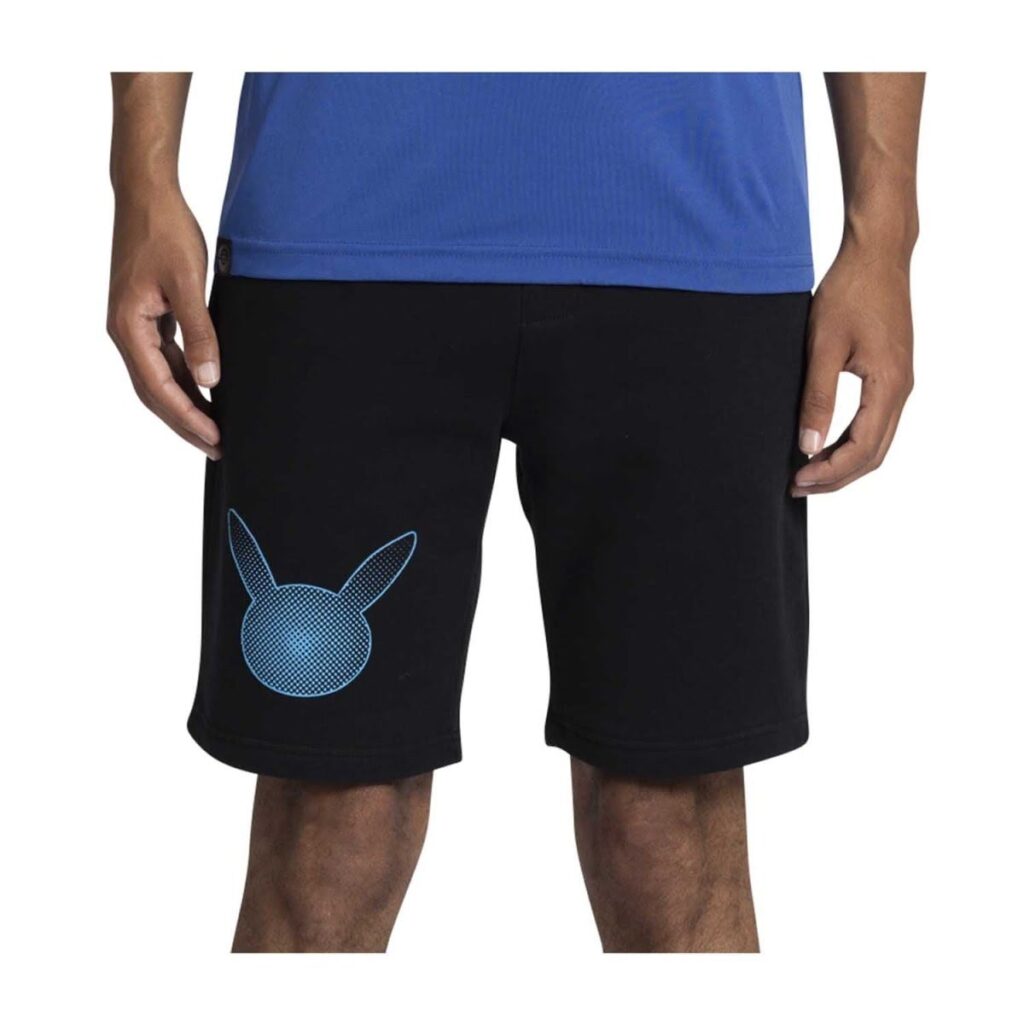 26b92711-abde-58a7-af11-b5ed774534c3-1024x1024-1.jpg Pikachu Neon Pokémon Active Black & Blue Midweight Fleece Shorts – Men - Image 1