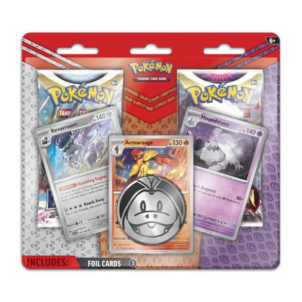 2c8bc028-f802-5846-950c-81b4f0de206e-1024x1024-1.jpg Pokémon TCG: Armarouge, Revavroom & Houndstone Cards with 2 Booster Packs & Coin - Image 1