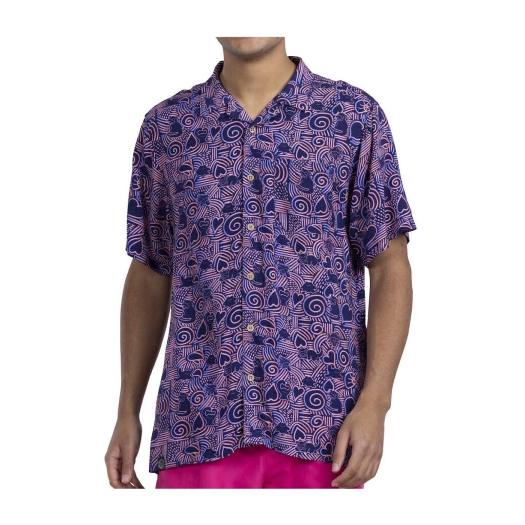 3295f2bf-e893-5ddf-9401-7f2041de5dca-1024x1024-1.jpg Pokémon Tropical Slowpoke, Shellder & Ditto Spirals Dark Blue Tropical Shirt – Men - Image 1