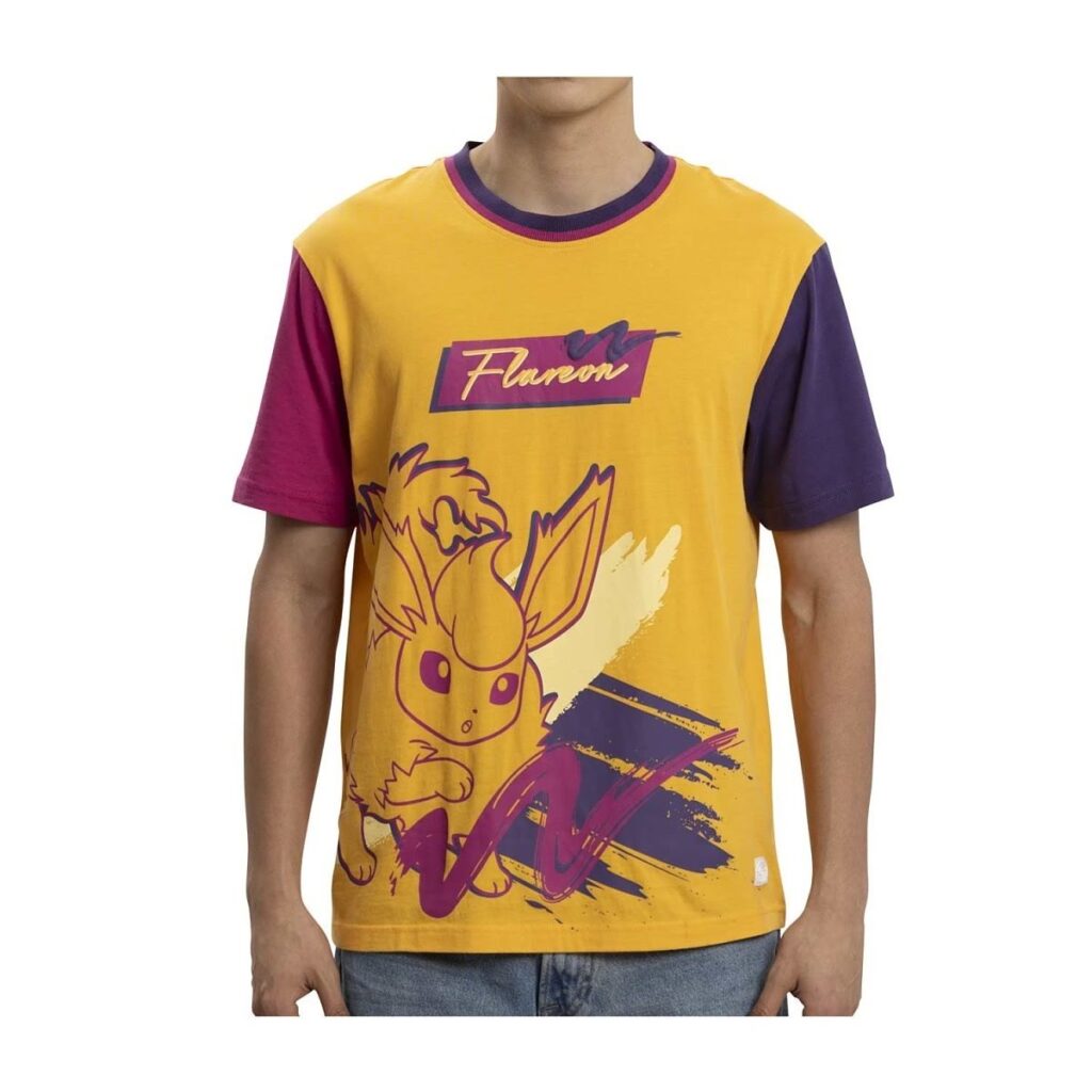 3abb19ff-1630-521b-9436-ebcfcb4b0c80-1024x1024-1.jpg Eevee Evolutions: Flareon Crew Neck T-Shirt – Men - Image 1