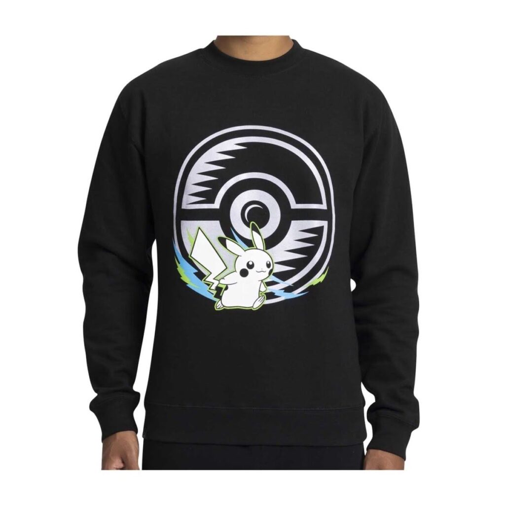 40459712-519c-5ddf-8661-96daa4bf64c5-1024x1024-1.jpg Pikachu Neon & Poké Ball Pokémon Active Black, Green & Blue Midweight Crew Neck Sweatshirt – Adult - Image 1