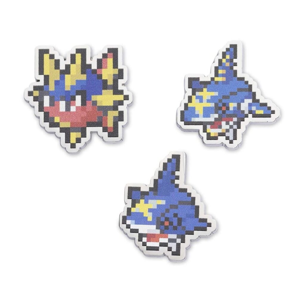 6981b876-3cba-5b04-8573-d75d7b461d95-1024x1024-1.jpg Carvanha, Sharpedo & Mega Sharpedo Pokémon Pixel Pins (3-Pack) - Image 1