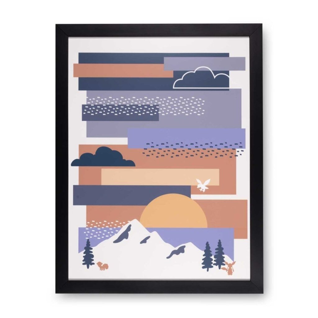 71142265-a0eb-5876-babf-c0a13c01b7e8-1024x1024-1.jpg Pokémon Winter Sunset Framed Wall Art - Image 1
