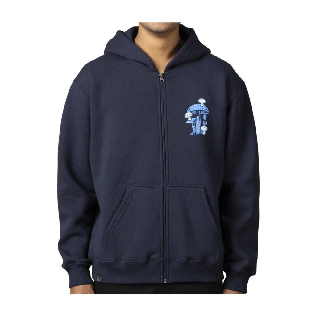 7633566c-1c8d-53f7-a4bb-c7c6b9a1854c-1024x1024-1.jpg Mushroom Forest Pokémon Nature: Fall Navy Relaxed Fit Zip-Up Hoodie – Adult - Image 1