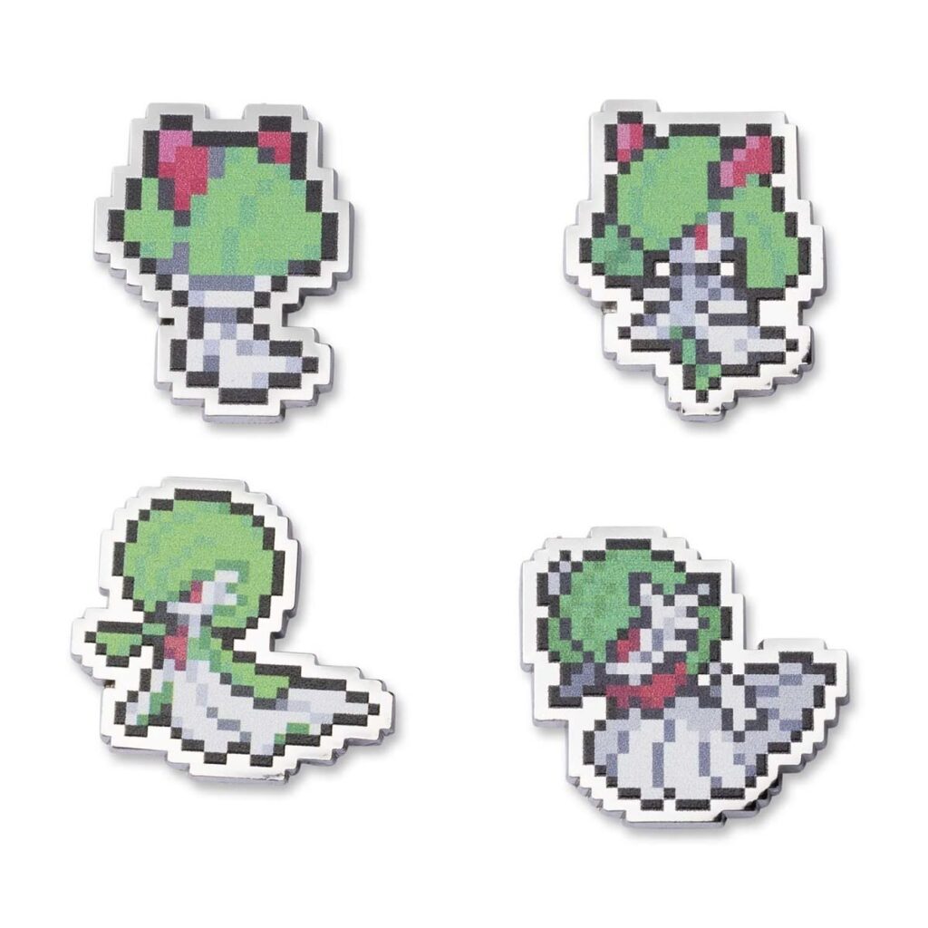 b8faf672-4556-50de-bad6-42b2343cf083-1024x1024-1.jpg Ralts, Kirlia, Gardevoir & Mega Gardevoir Pokémon Pixel Pins (4-Pack) - Image 1