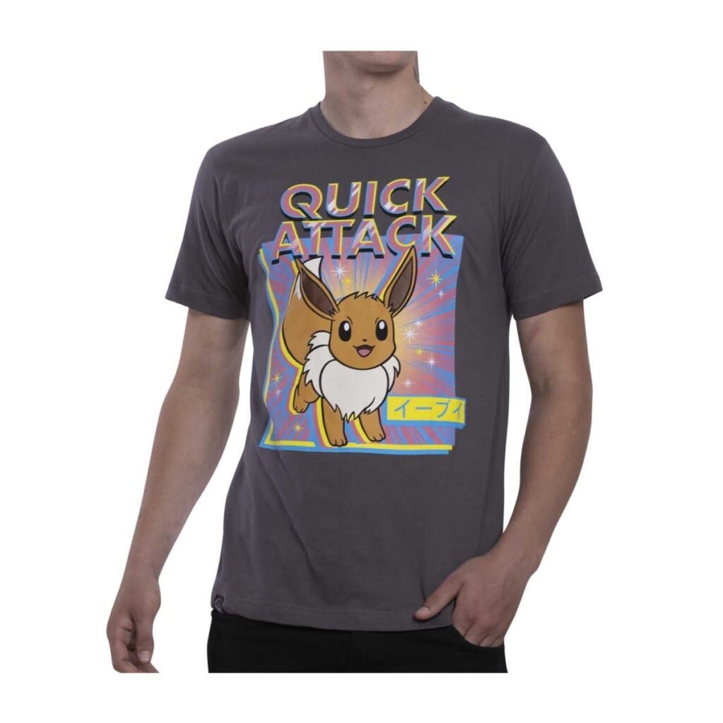 d26f031c-b9f1-5d1e-8f46-71da9f14b8e0-1024x1024-1.jpg Eevee Pokémon Greatest Hits Gray Relaxed Fit Crew Neck T-Shirt – Adult - Image 1