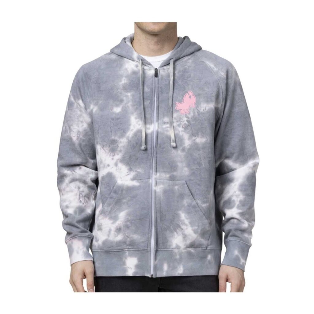 d27aa367-b994-58f2-82c4-8d5755811ccb-1024x1024-1.jpg Farfetch’d Pokémon Take Flight Gray Tie-Dye Zip-Up Hoodie – Adult - Image 1