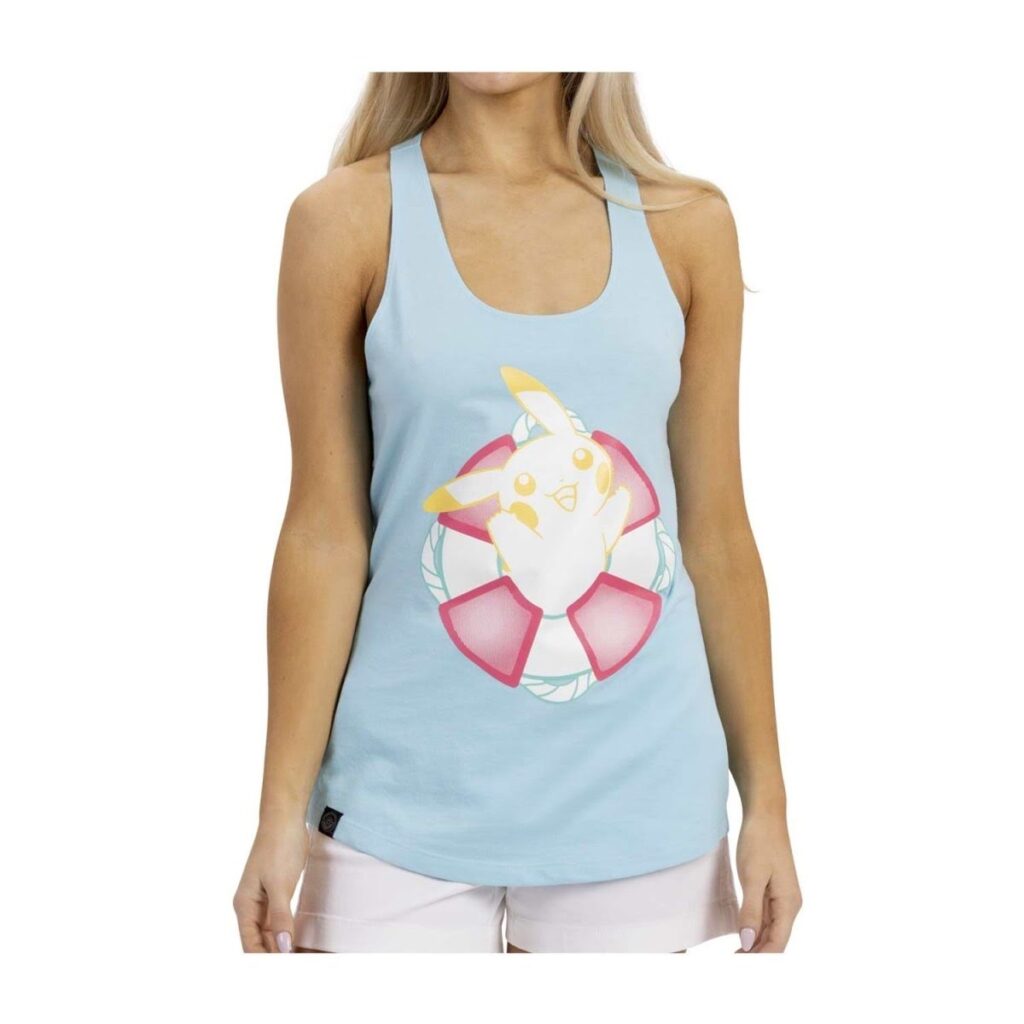 ed0e0010-84f4-5f40-ba1e-d898b61bea1f-1024x1024-1.jpg Pikachu Pokémon Summer Days Light Blue French Terry Racerback Tank Top – Women - Image 1