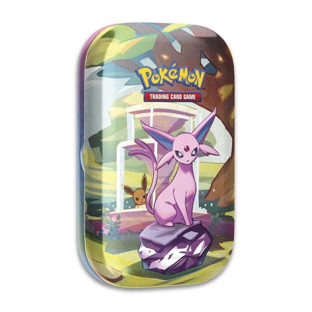 f1487ed2-ec3d-5a13-a589-a96643a297fa-1024x1024-1.jpg Pokémon TCG: Scarlet & Violet-Prismatic Evolutions Mini Tin (Espeon) - Image 1